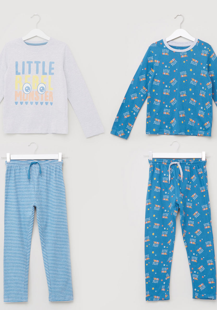 Juniors Printed Long Sleeves T-shirt and Pyjama Set - Set of 2-Clothes Sets-image-0