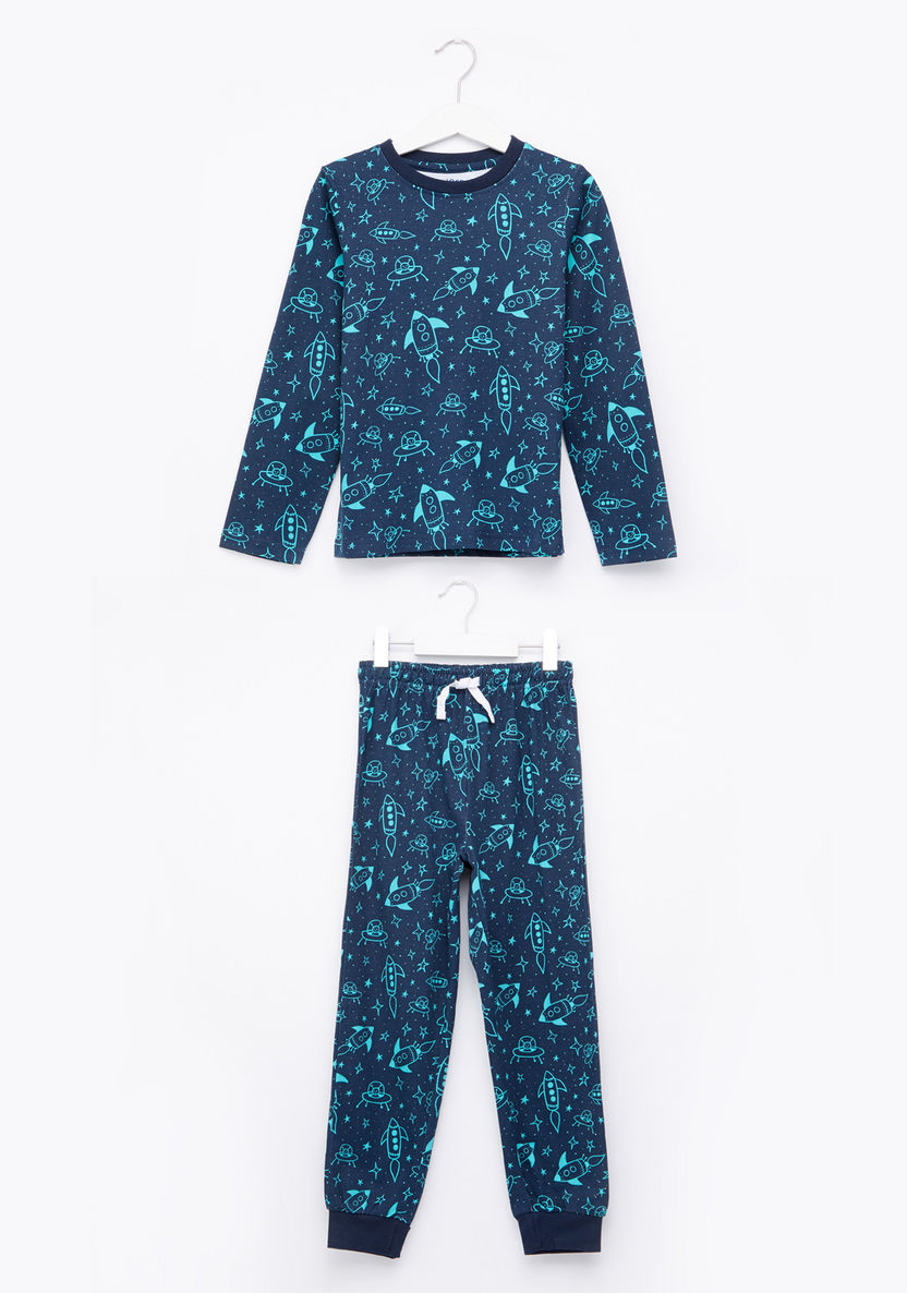 Juniors Space Detail T-shirt and Pyjama Set-Nightwear-image-0