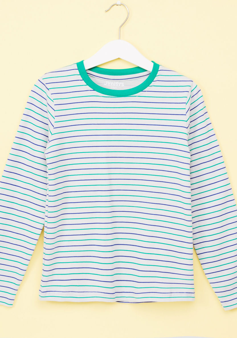 Juniors Striped Long Sleeves T-shirt with Jog Pants-Nightwear-image-1