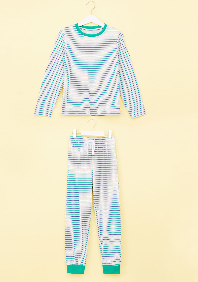 Juniors Striped Long Sleeves T-shirt with Jog Pants-Nightwear-image-0