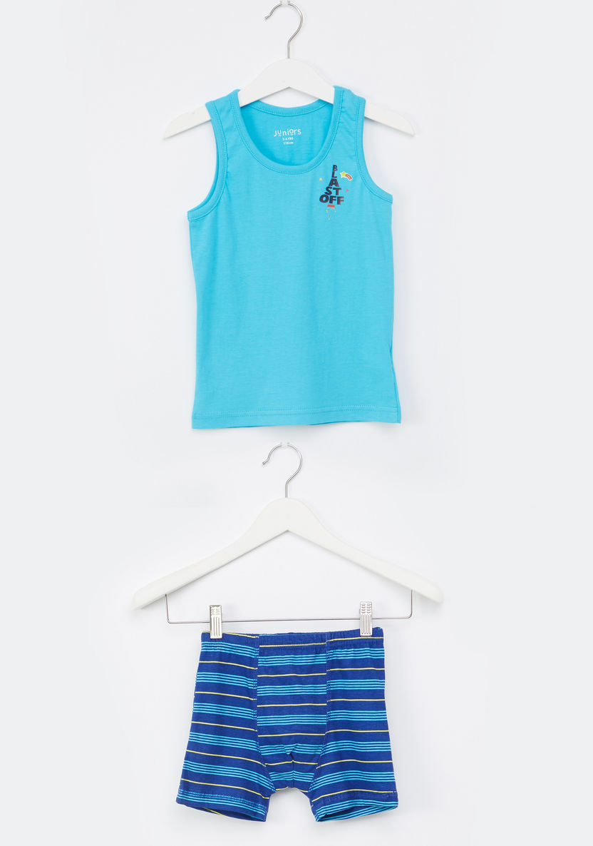 Juniors Printed Sleeveless T-shirt with Striped Shorts-Sets-image-0