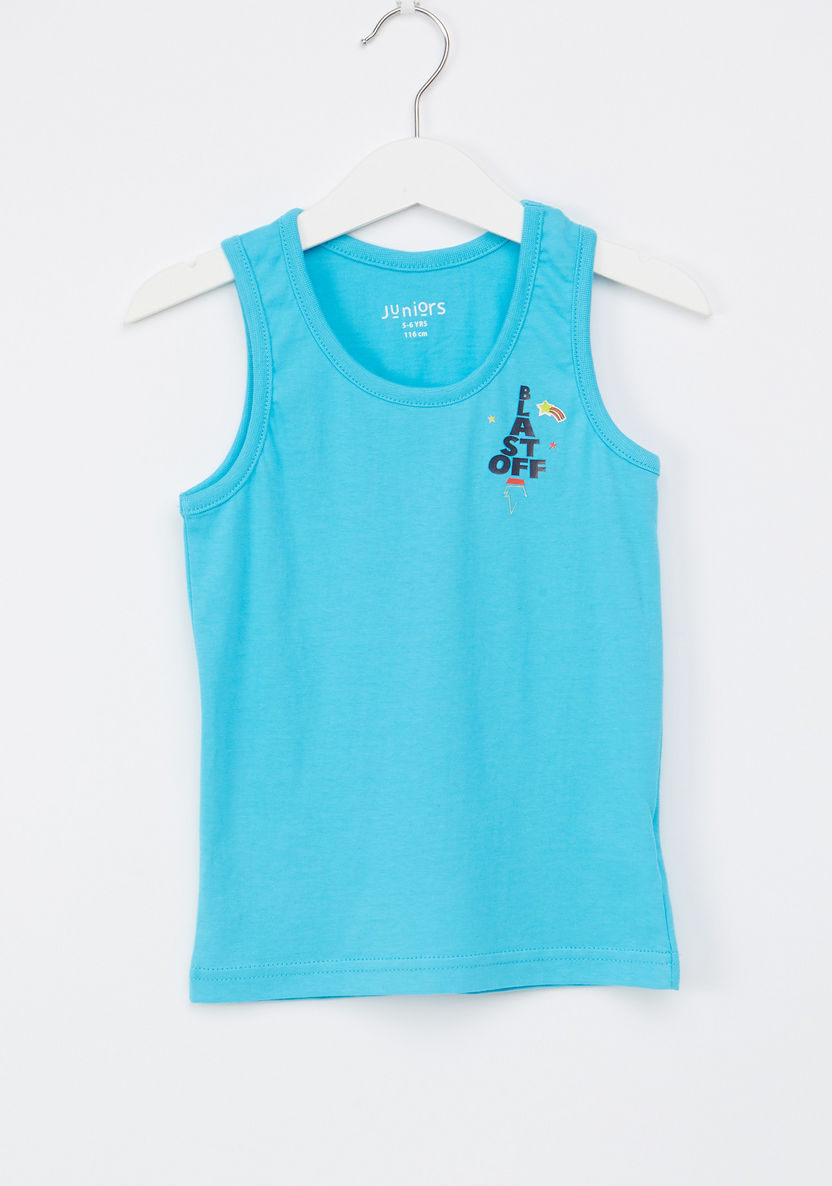 Juniors Printed Sleeveless T-shirt with Striped Shorts-Sets-image-1