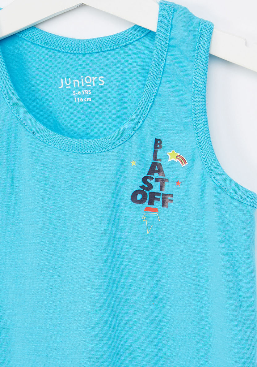 Juniors Printed Sleeveless T-shirt with Striped Shorts-Sets-image-2