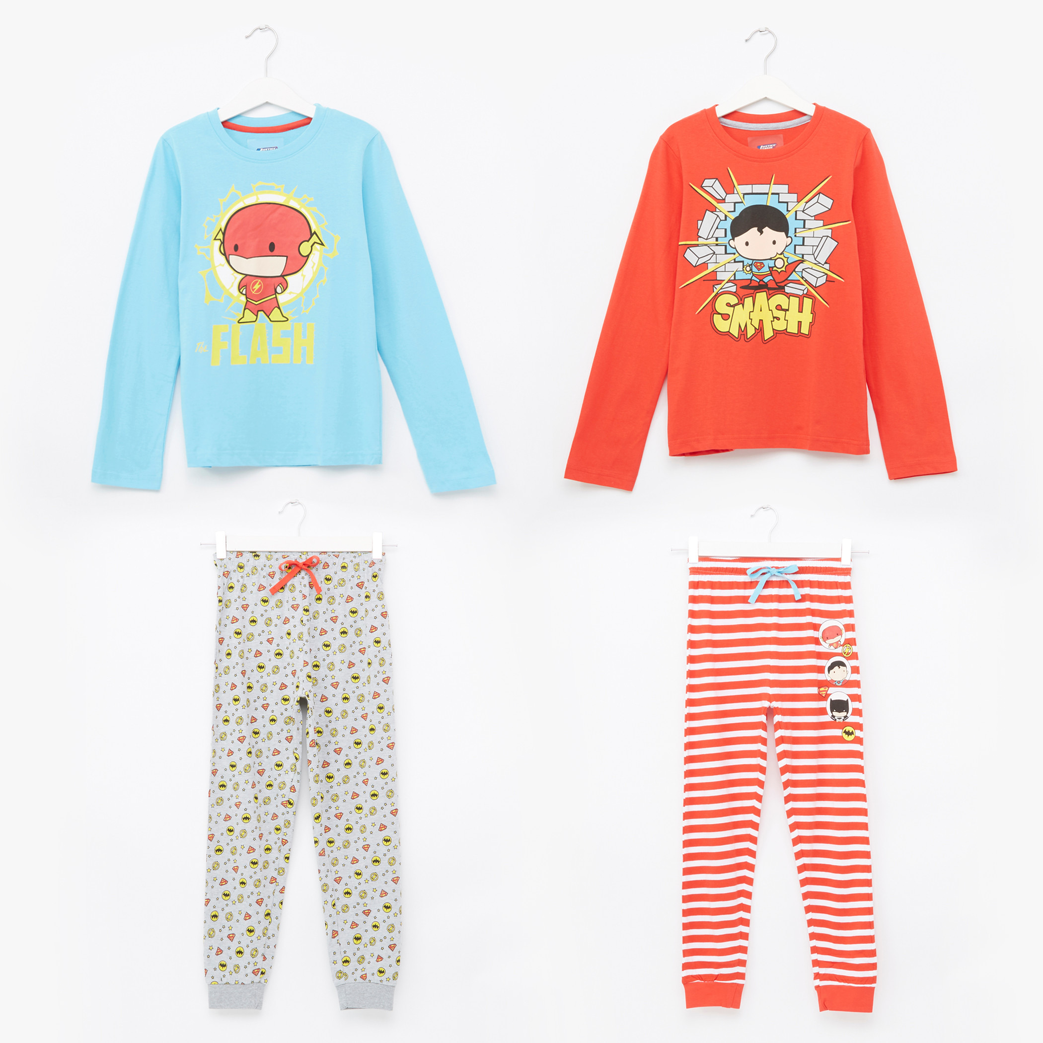 Justice League Printed Long Sleeves T-Shirt with Jog Pants - Set of 2-boys-clothing-nightwear-image-1