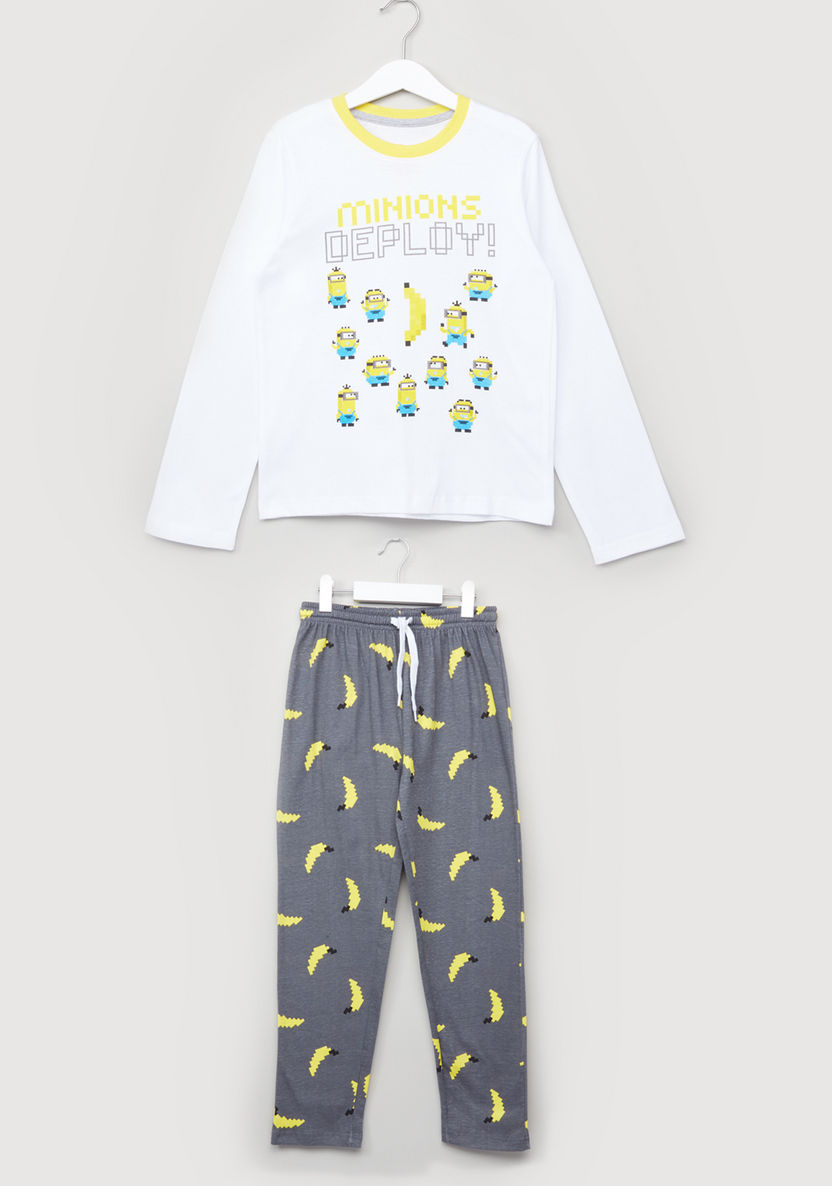 Minions Printed T-shirt and Pyjama Set-Clothes Sets-image-0