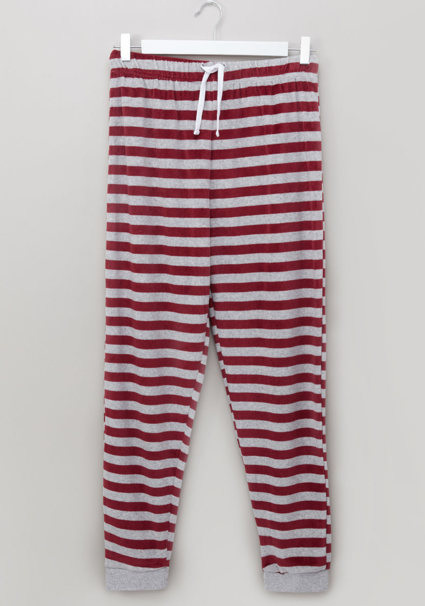 Juniors Printed T-shirt with Striped Jog Pants-Nightwear-image-3