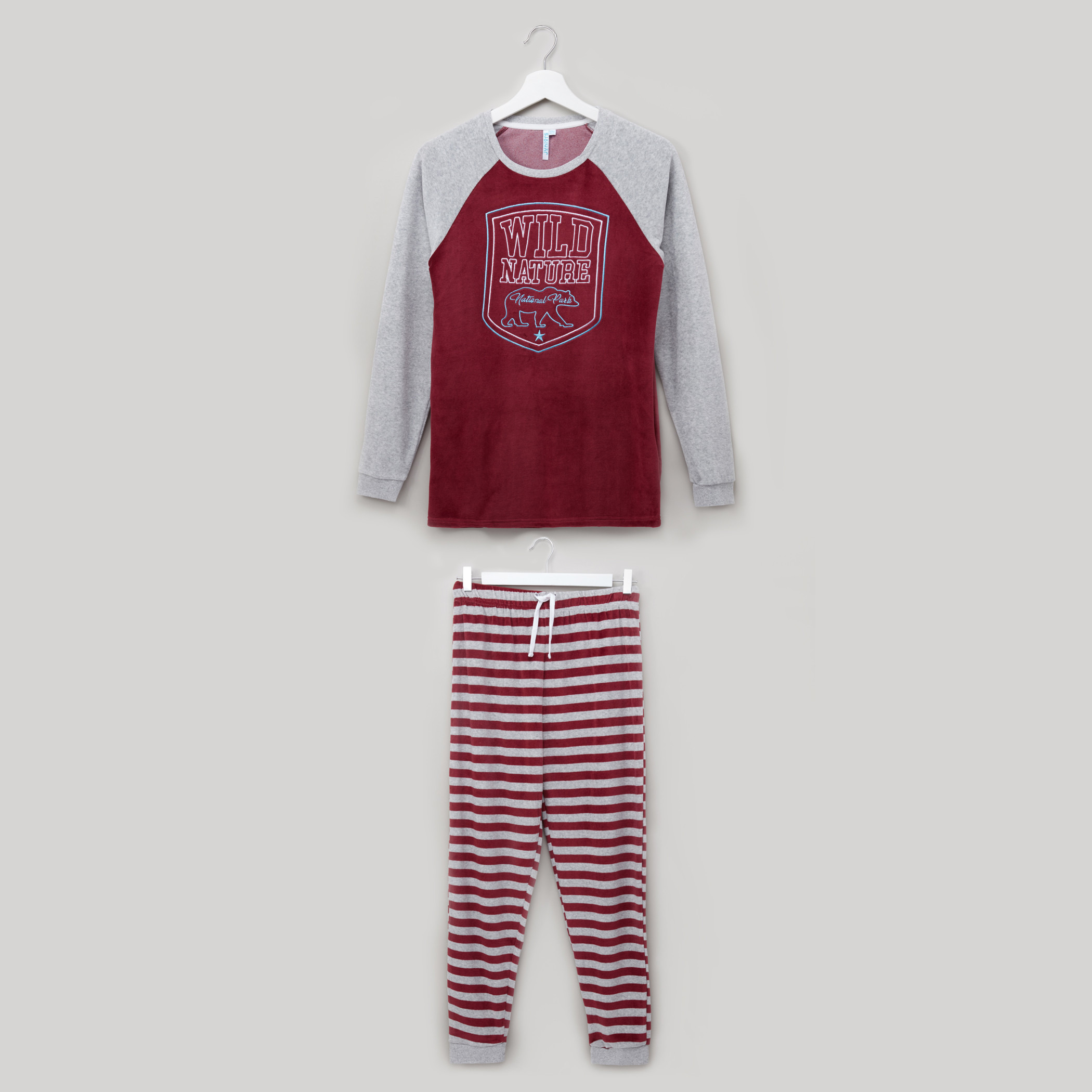 Juniors Printed T-Shirt with Striped Jog Pants-boys-clothing-nightwear-image-1