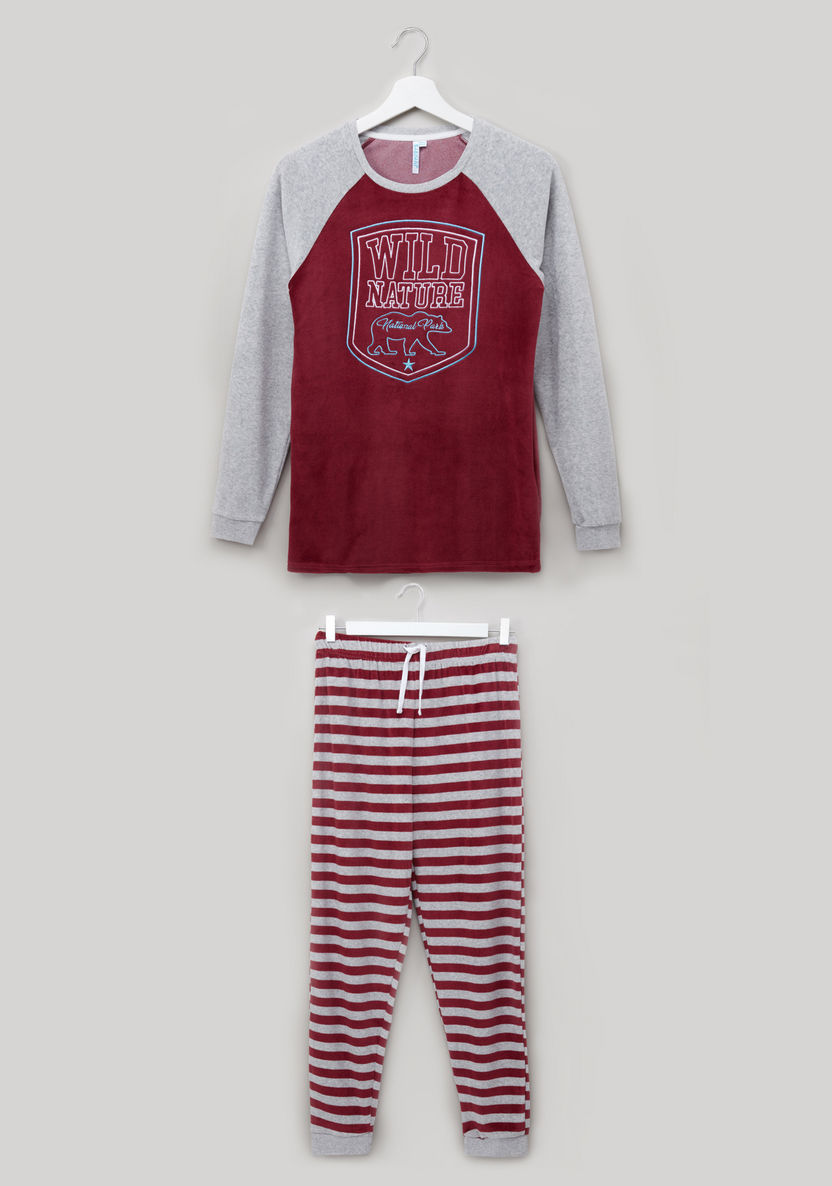 Juniors Printed T-shirt with Striped Jog Pants-Nightwear-image-0