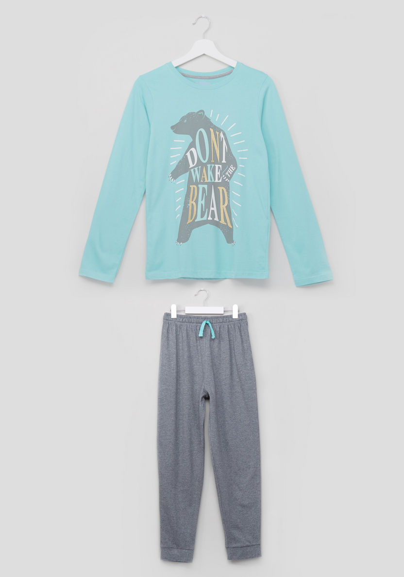 Juniors Anthra Melange Pyjama Set-Nightwear-image-0