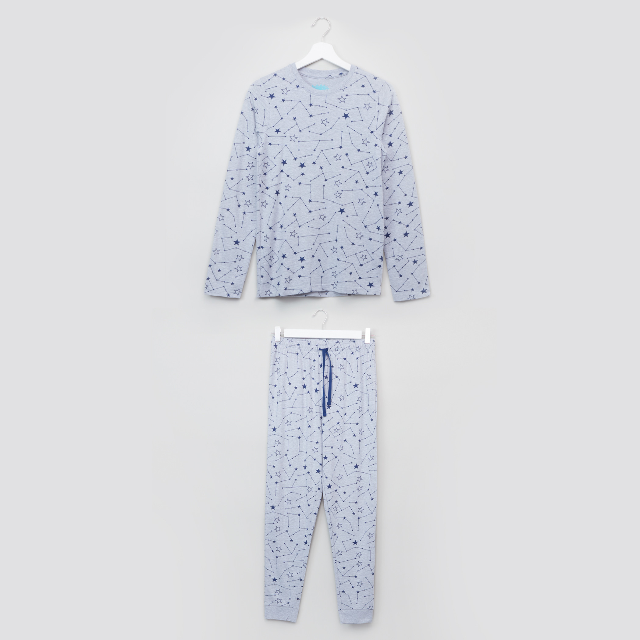 Juniors Printed Long Sleeves T-Shirt with Jog Pants-boys-clothing-nightwear-image-1