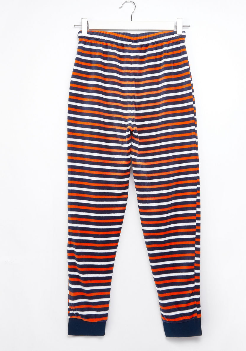 Juniors Embroidered T-shirt with Striped Jog Pants-Nightwear-image-6