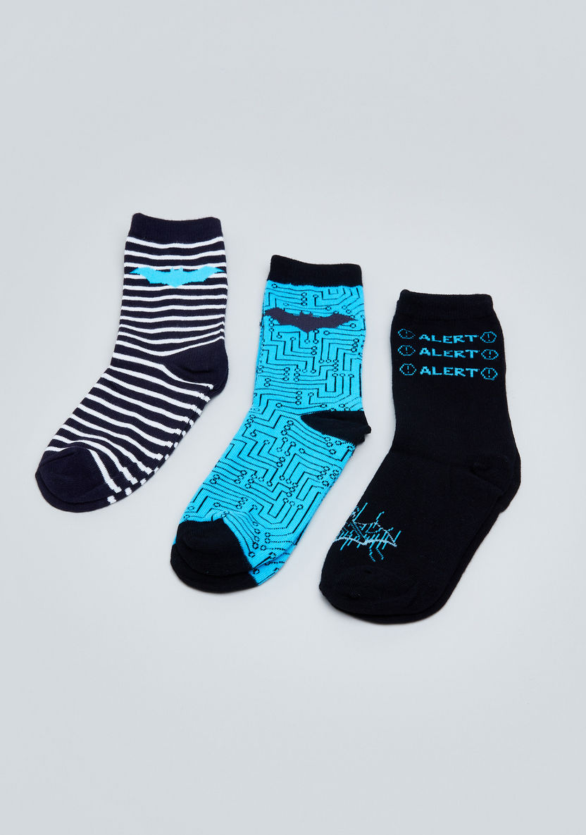 Batman Printed Crew Length Socks - Set of 3-Socks-image-0
