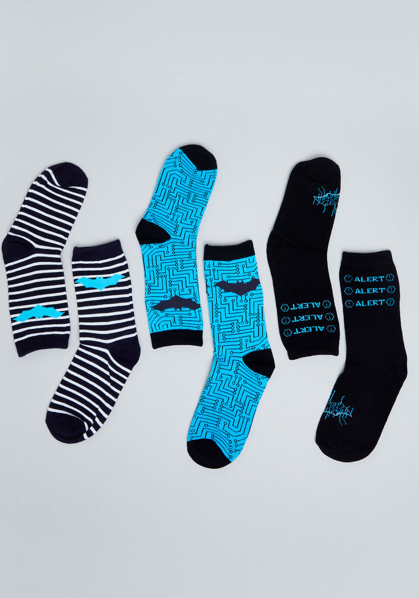 Batman Printed Crew Length Socks - Set of 3-Socks-image-1