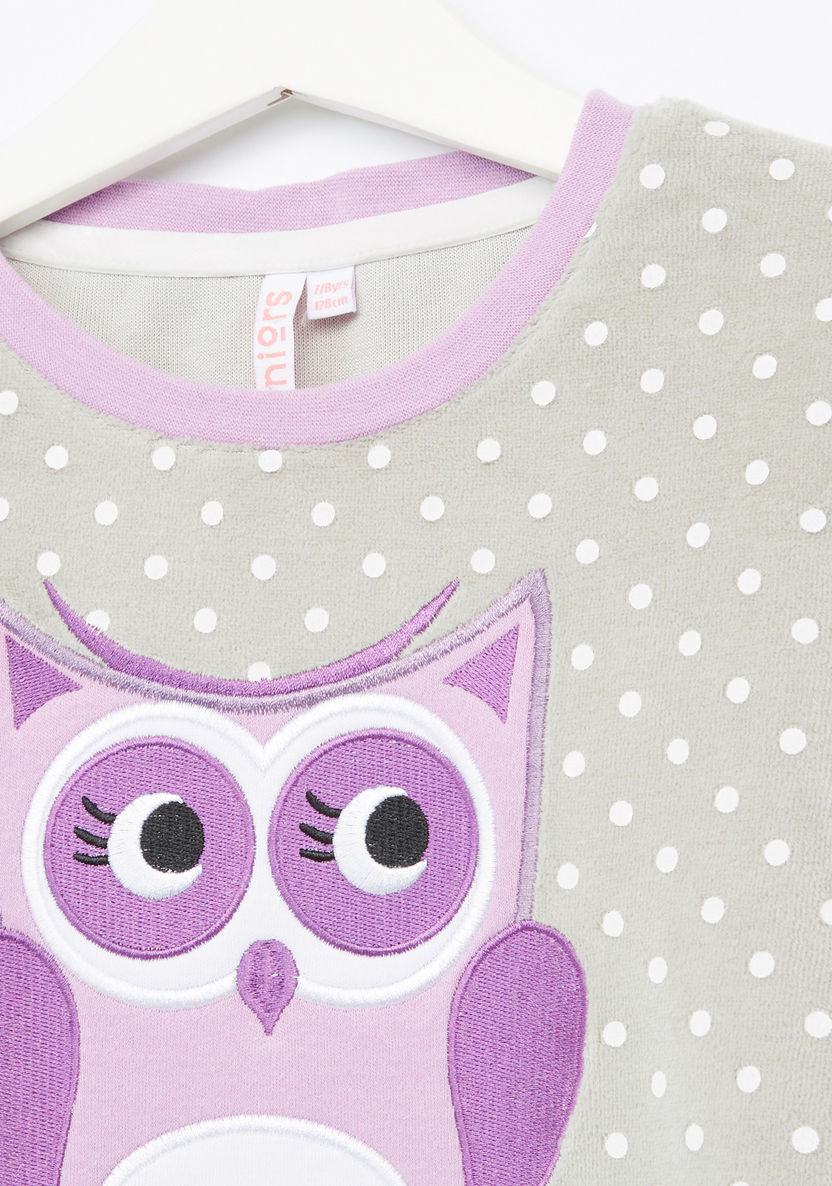Juniors Owl Polka Doted Velour Pyjama Set-Pyjama Sets-image-2