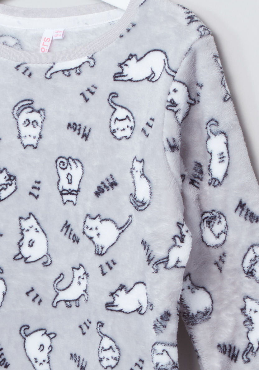 Juniors Fleece Pyjama Set with Cat Print-Pyjama Sets-image-2