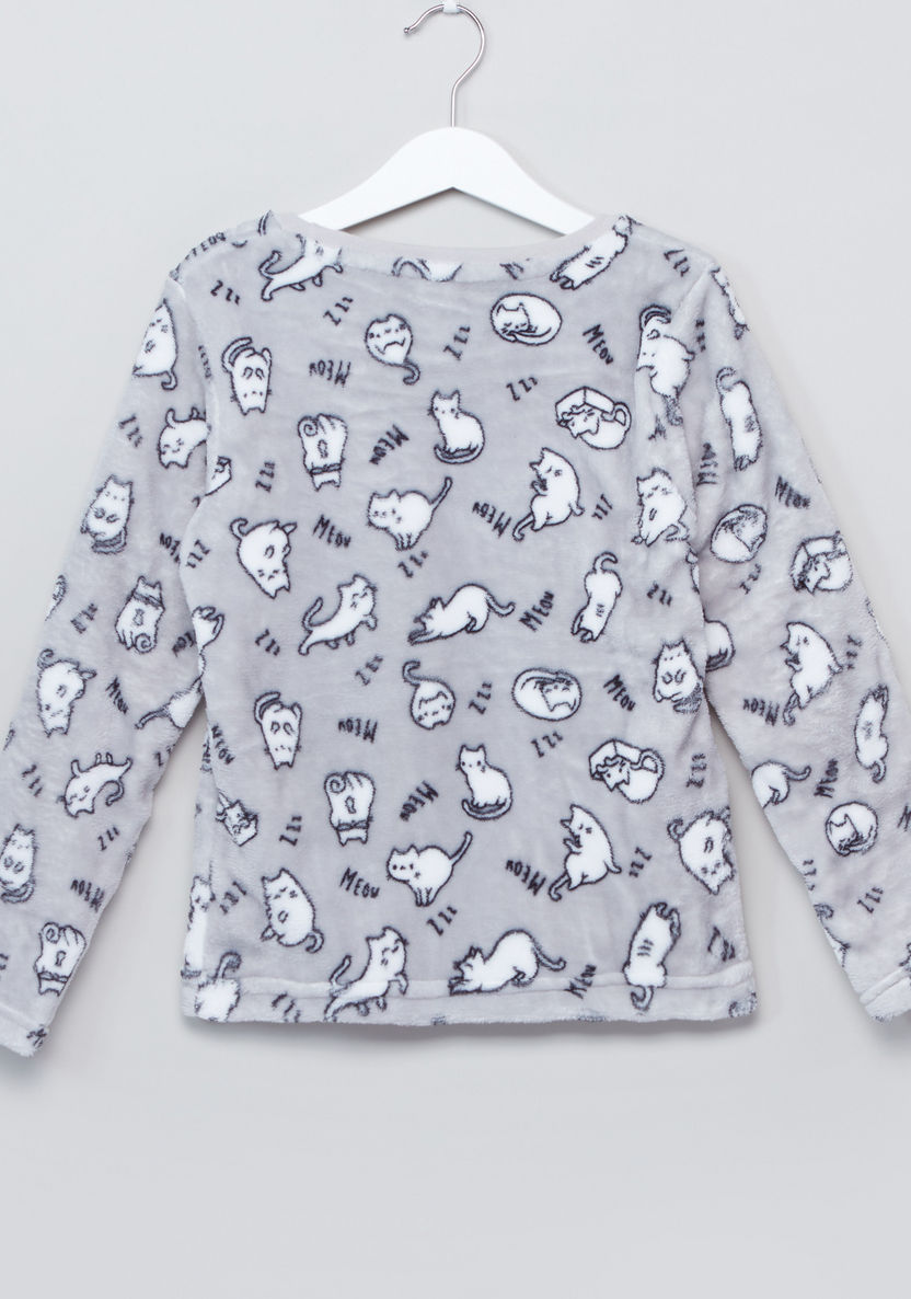 Juniors Fleece Pyjama Set with Cat Print-Pyjama Sets-image-3