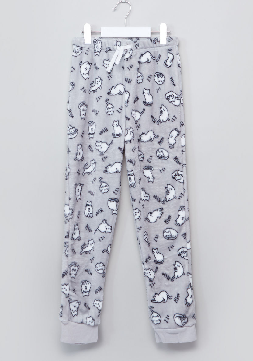 Juniors Fleece Pyjama Set with Cat Print-Pyjama Sets-image-4