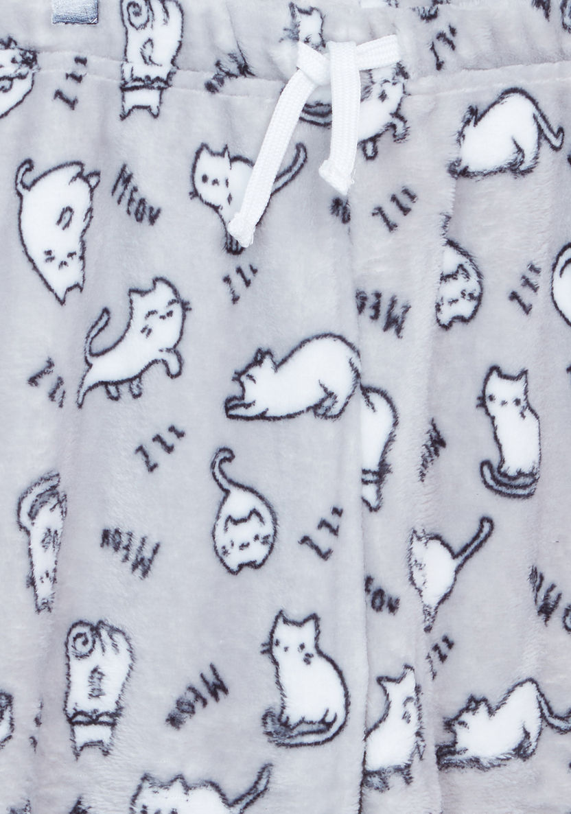 Juniors Fleece Pyjama Set with Cat Print-Pyjama Sets-image-5