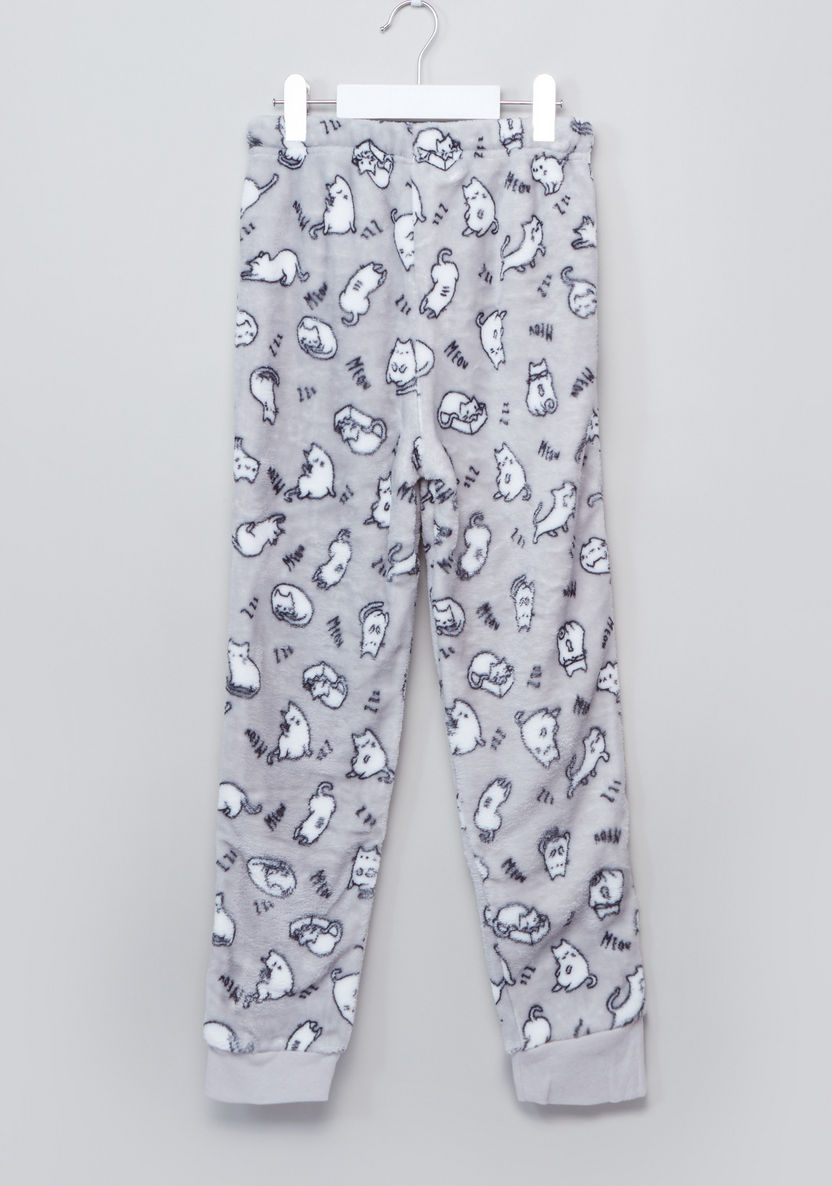 Juniors Fleece Pyjama Set with Cat Print-Pyjama Sets-image-6
