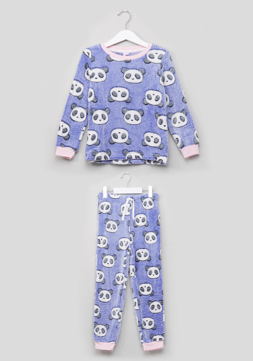 Juniors Fleece Pyjama Set with Panda Print-Clothes Sets-image-0