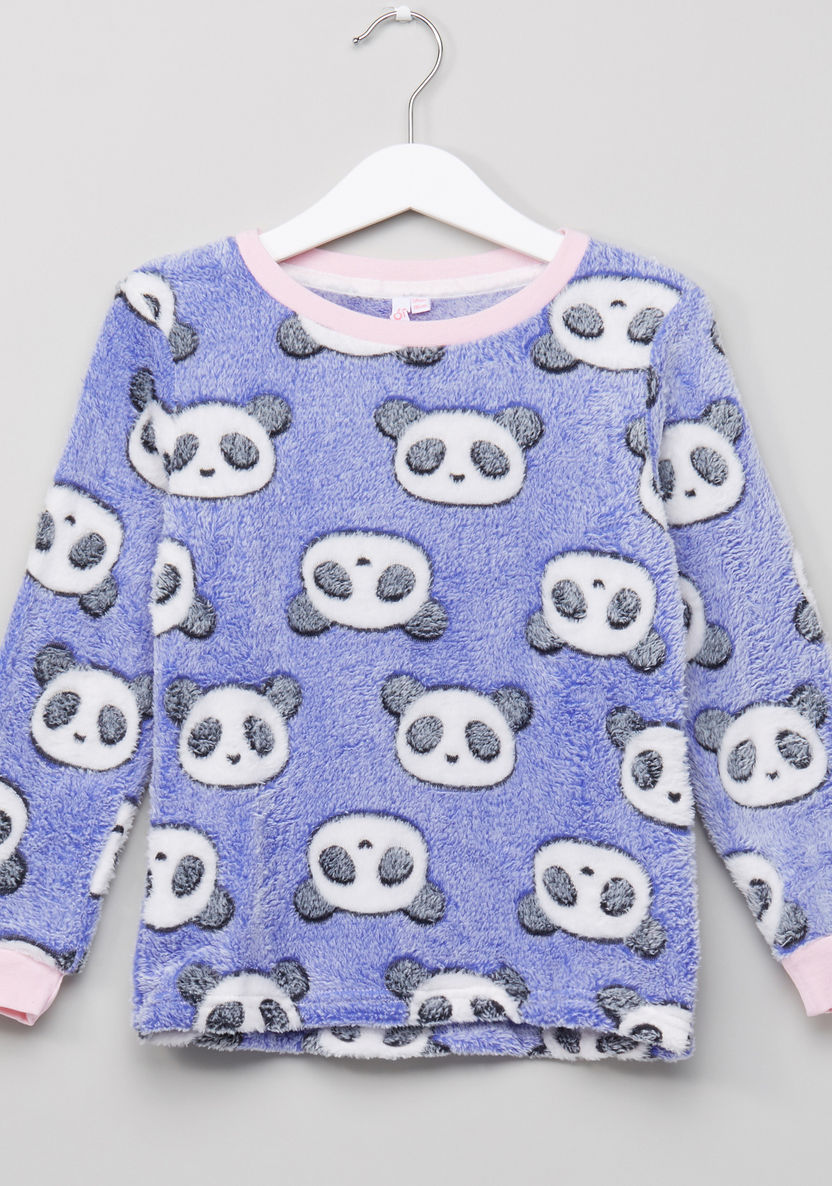 Juniors Fleece Pyjama Set with Panda Print-Clothes Sets-image-1