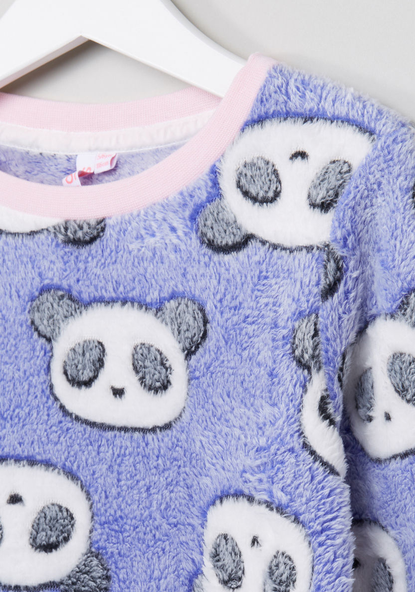 Juniors Fleece Pyjama Set with Panda Print-Clothes Sets-image-2