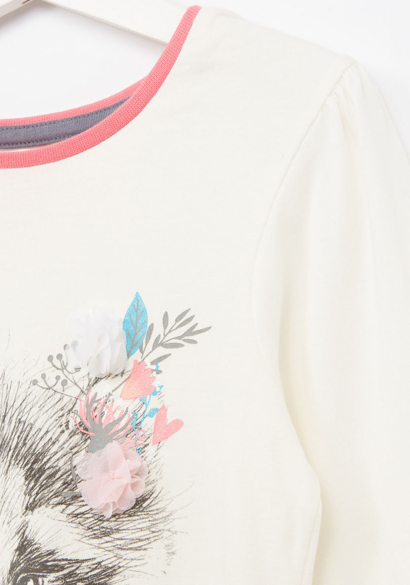 Juniors Printed Long Sleeves T-shirt and Pyjama Set-Nightwear-image-2