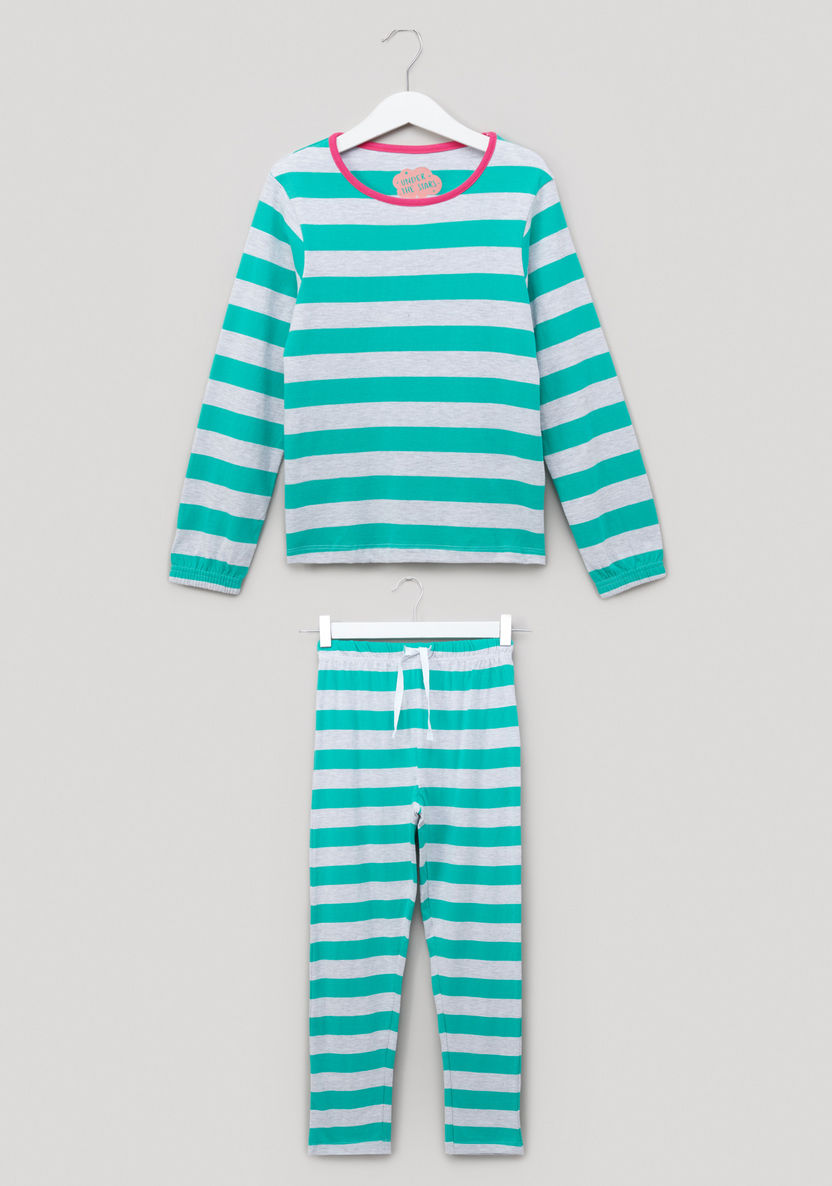Juniors Striped Long Sleeves T-shirt with Pants-Clothes Sets-image-0