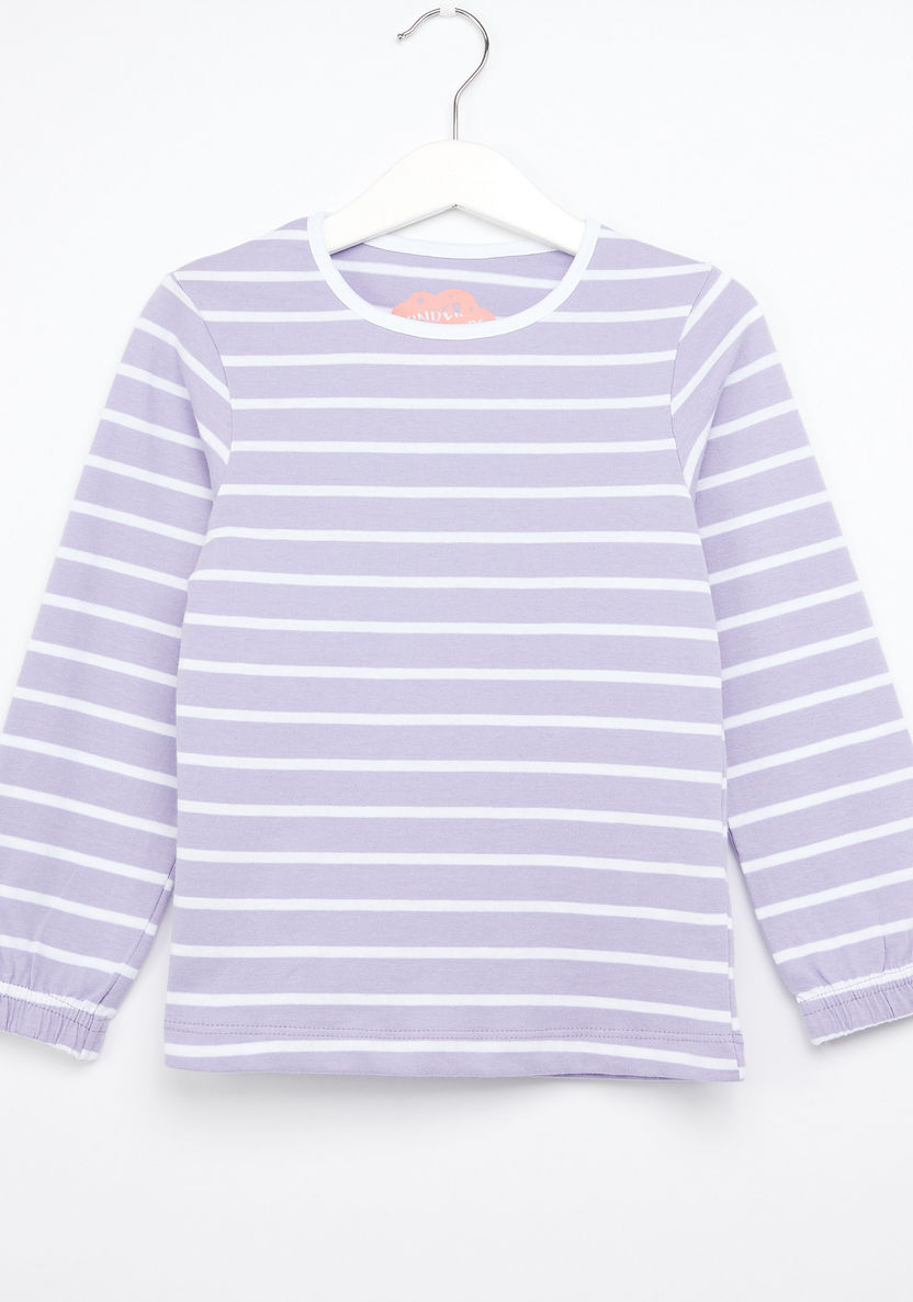 Juniors Striped Round Neck T-shirt and Pyjama Set-Clothes Sets-image-1