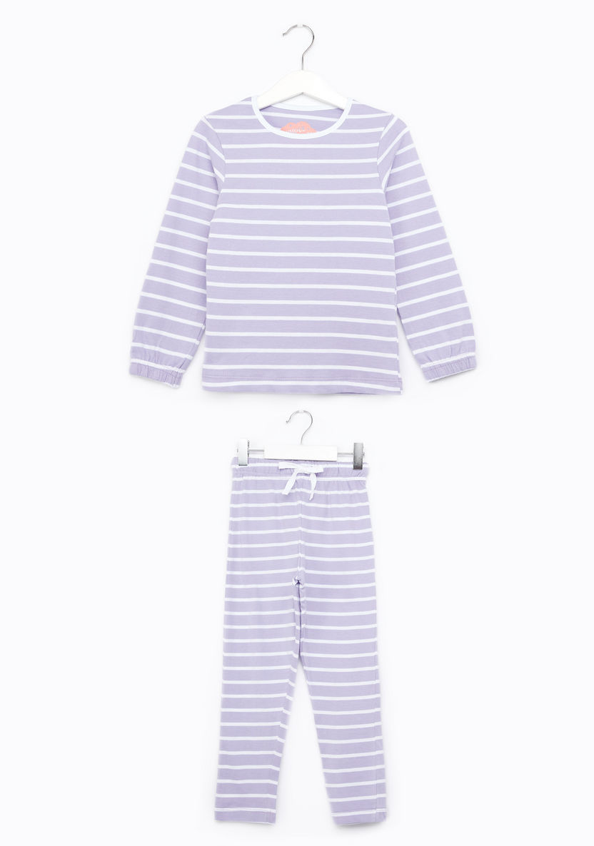 Juniors Striped Round Neck T-shirt and Pyjama Set-Clothes Sets-image-0