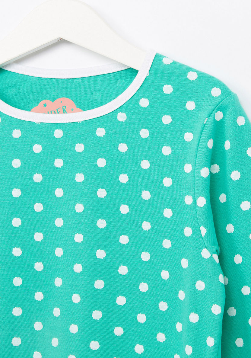 Juniors Polka Dot Printed Long Sleeves T-shirt and Pyjama Set-Clothes Sets-image-2