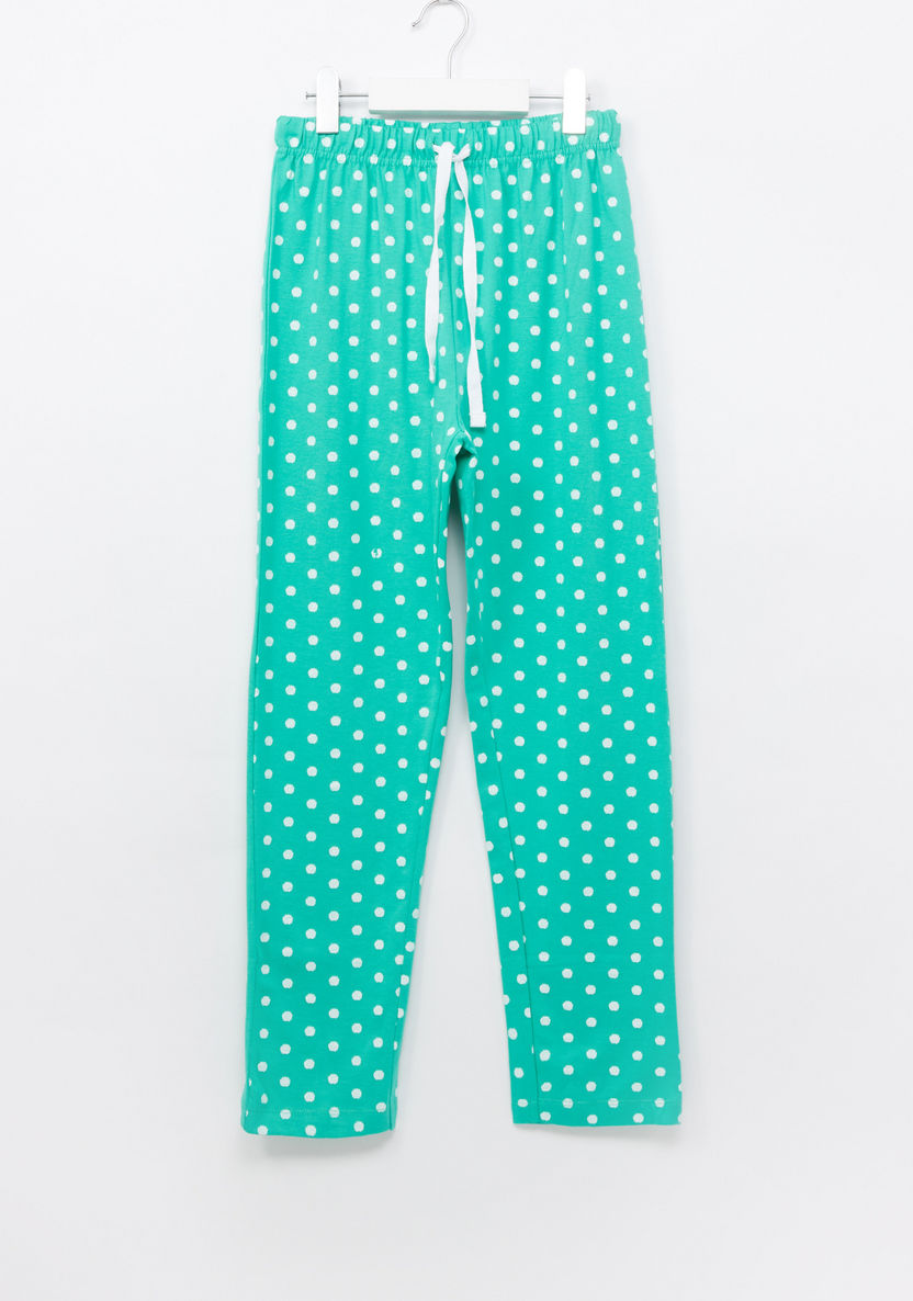 Juniors Polka Dot Printed Long Sleeves T-shirt and Pyjama Set-Clothes Sets-image-3