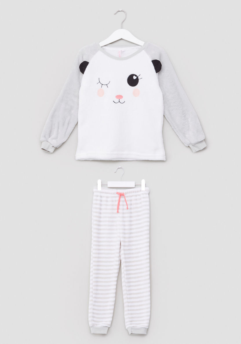 Juniors Printed Long Sleeves T-shirt and Striped Pyjama Set-Clothes Sets-image-0