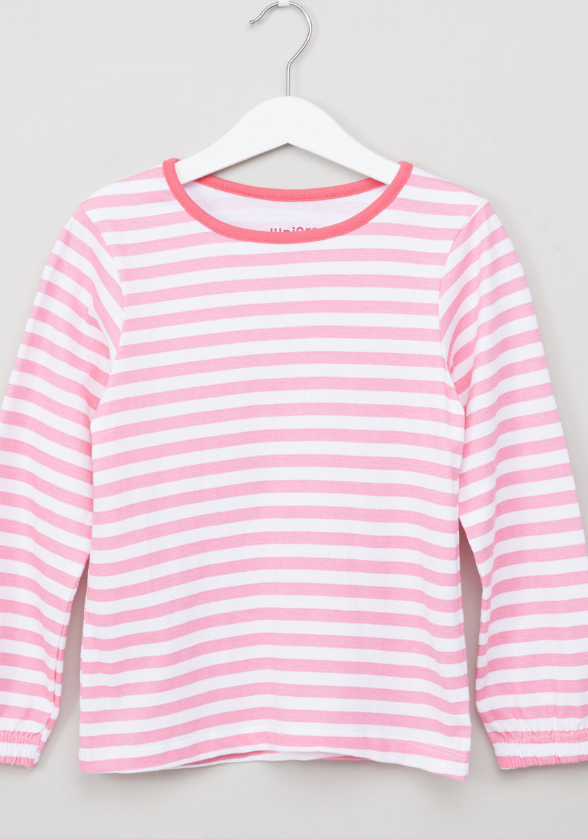Juniors Striped Long Sleeves T-shirt and Pyjama Set-Nightwear-image-1
