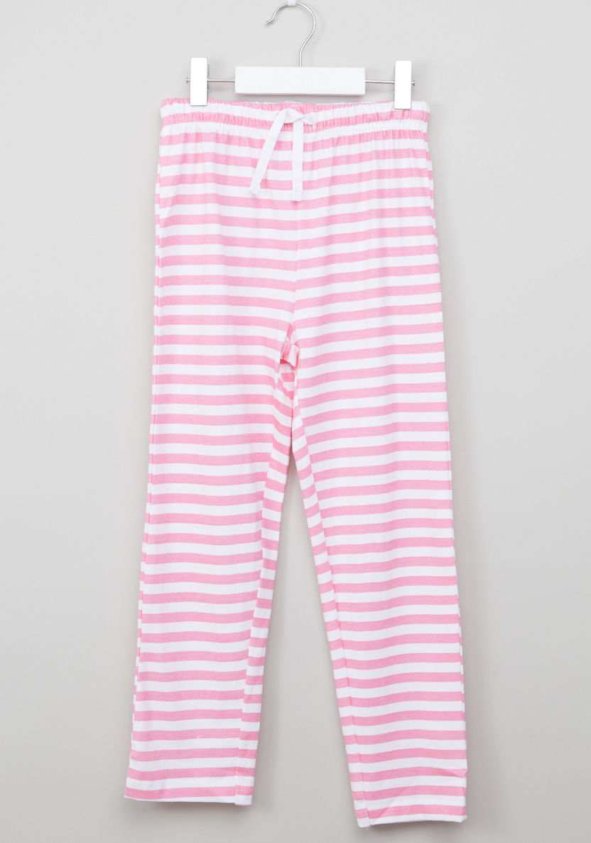 Juniors Striped Long Sleeves T-shirt and Pyjama Set-Nightwear-image-3
