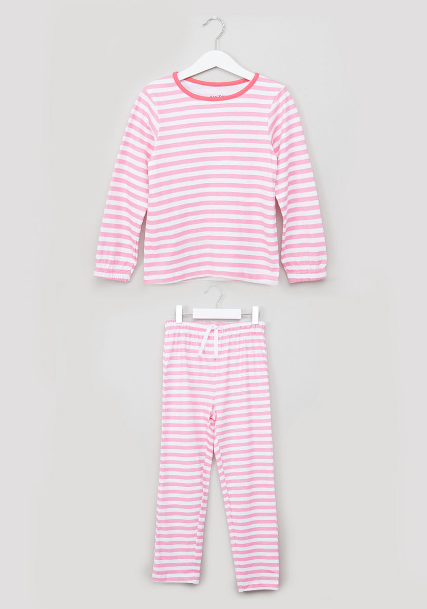 Juniors Striped Long Sleeves T-shirt and Pyjama Set-Nightwear-image-0