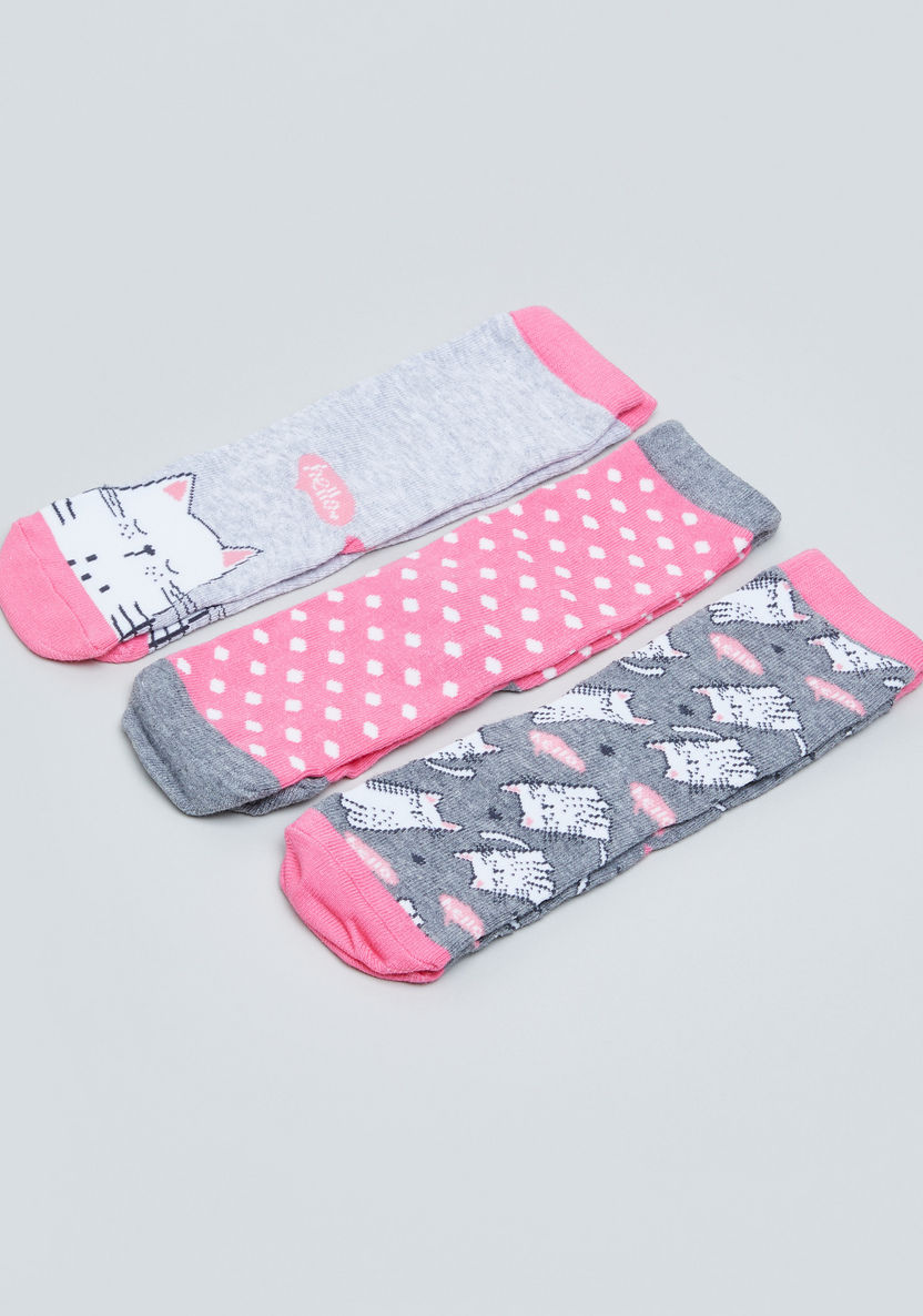 Juniors Cat Printed Gift Socks - Set of 3-Socks-image-1