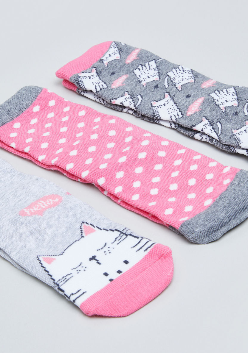 Juniors Cat Printed Gift Socks - Set of 3-Socks-image-2