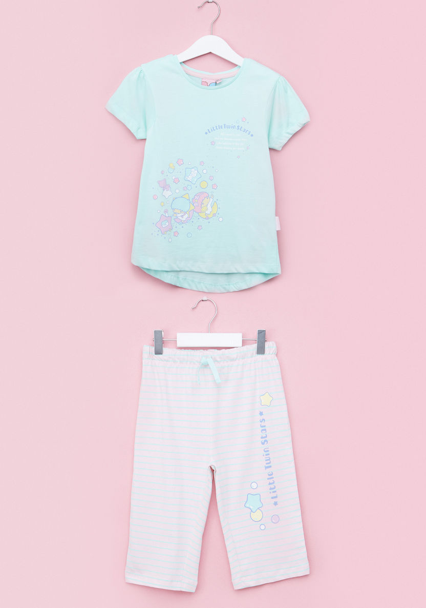 Little Twin Stars Printed Top and Capri Set-Nightwear-image-0
