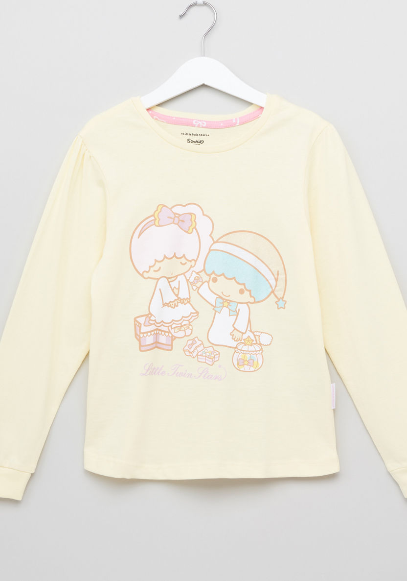 Little Twin Stars Printed Long Sleeves T-shirt and Pyjama Set-Clothes Sets-image-1