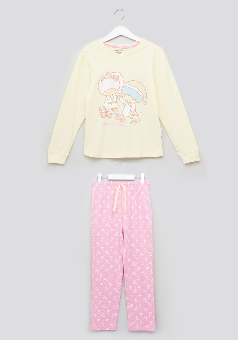Little Twin Stars Printed Long Sleeves T-shirt and Pyjama Set-Clothes Sets-image-0