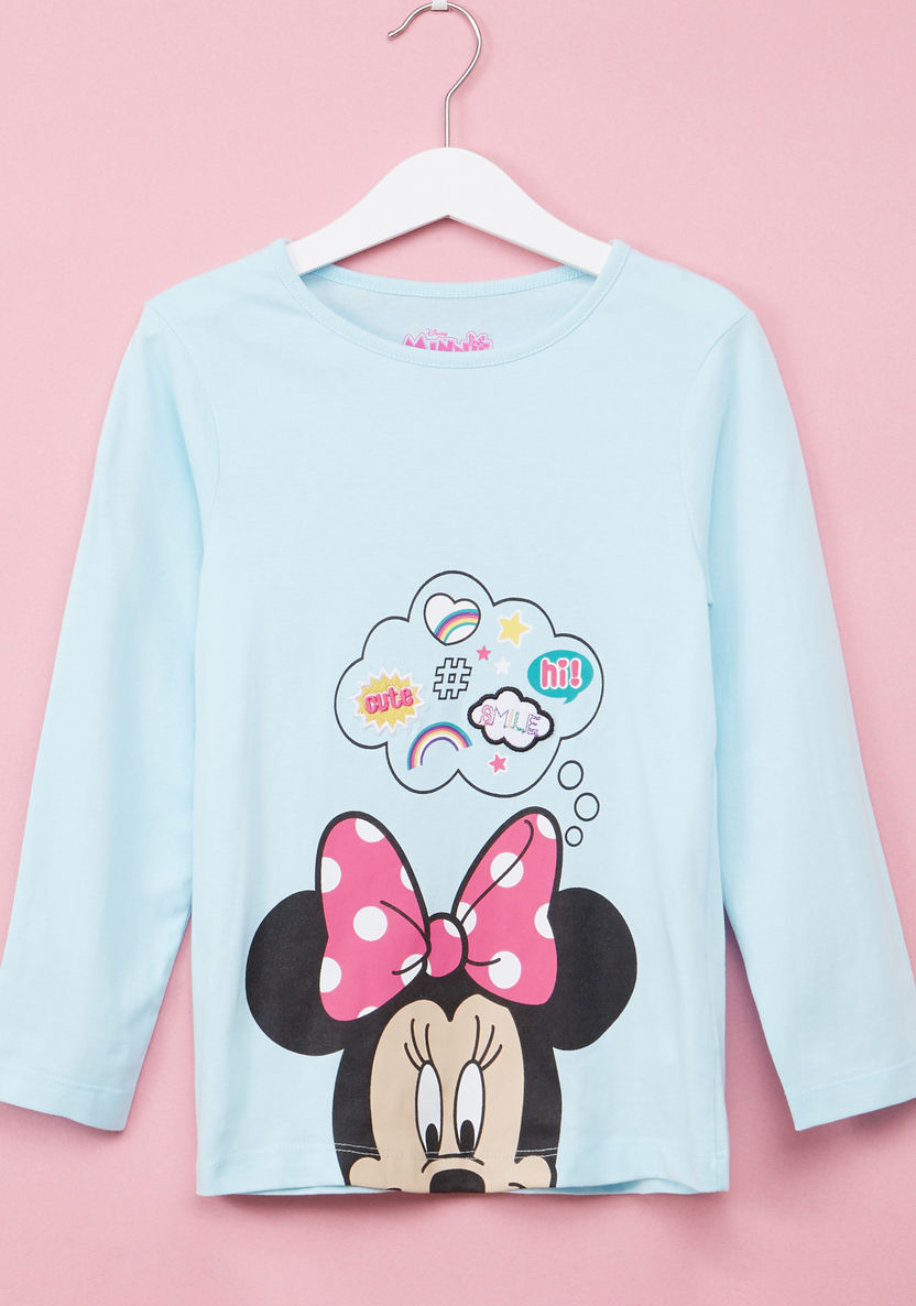 Minnie Mouse Printed T-shirt and Pyjama Set-Nightwear-image-1