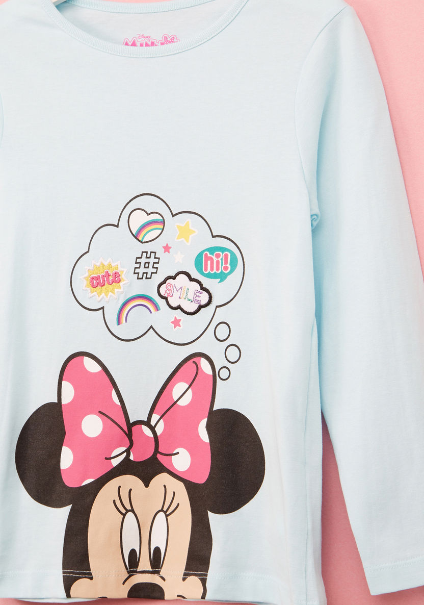 Minnie Mouse Printed T-shirt and Pyjama Set-Nightwear-image-3