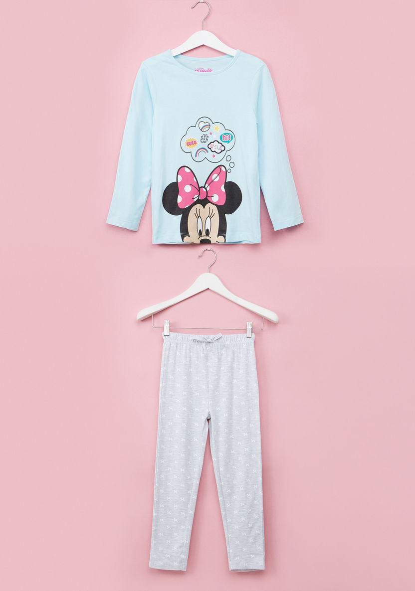 Minnie Mouse Printed T-shirt and Pyjama Set-Nightwear-image-0
