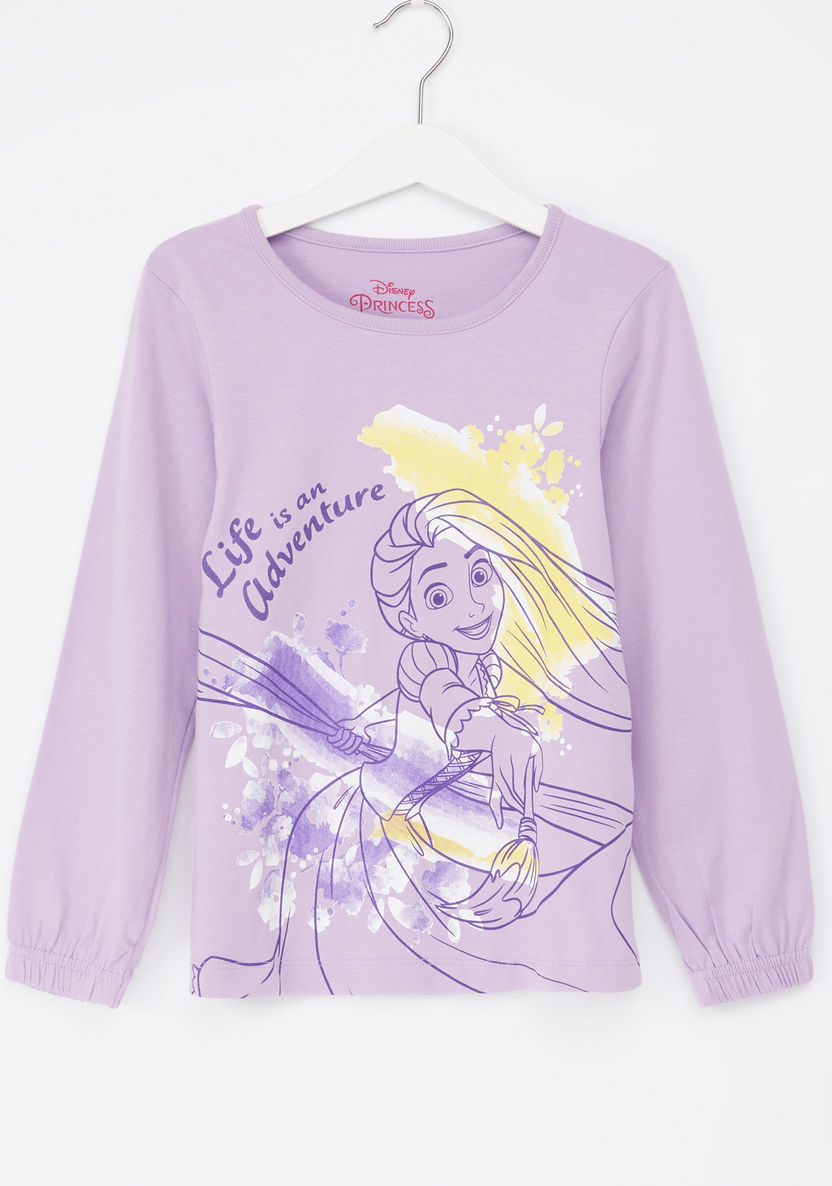 Rapunzel Printed Round Neck T-shirt and Striped Pyjama Set-Nightwear-image-1