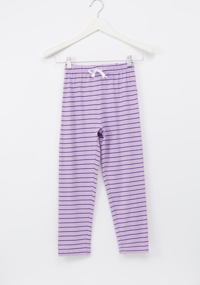 Rapunzel Printed Round Neck T-shirt and Striped Pyjama Set-Nightwear-image-3