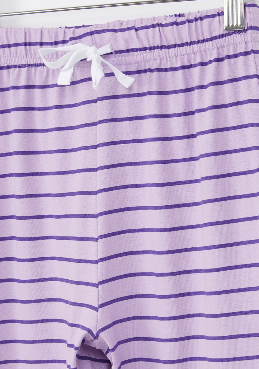 Rapunzel Printed Round Neck T-shirt and Striped Pyjama Set-Nightwear-image-4