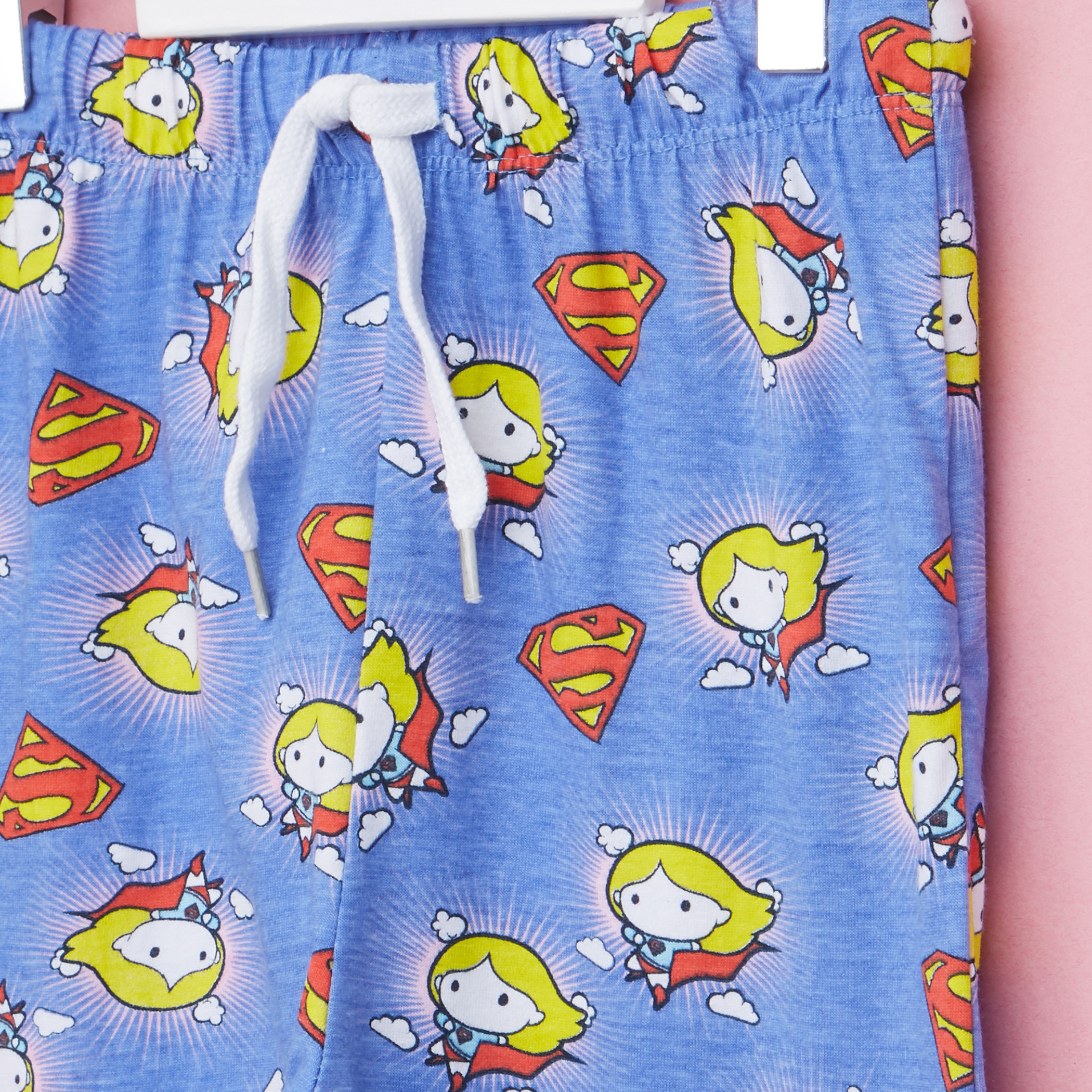 Supergirl Printed T-Shirt and Pyjama Set-girls-clothing-nightwear-image-5