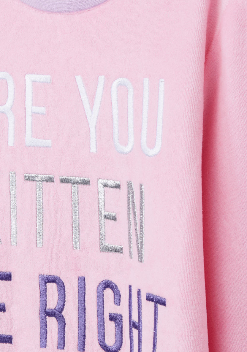 Juniors Text Embroidered Velour Pyjama Set-Clothes Sets-image-2