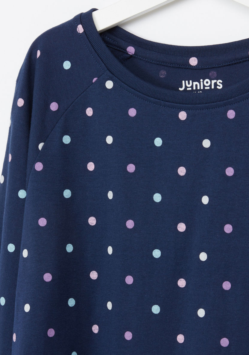 Juniors Polka Dot Printed T-shirt and Pyjama Set-Nightwear-image-2
